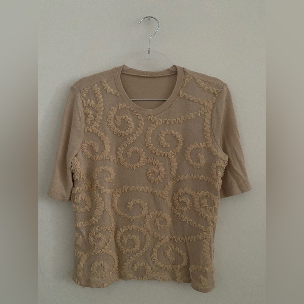 Zara Beige Swirl Short Sleeve Top